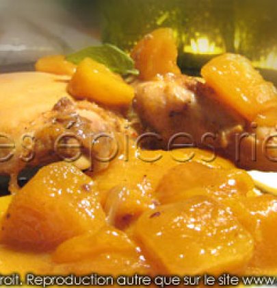 Tajine de poulet, mangue et pêches au miel épicé