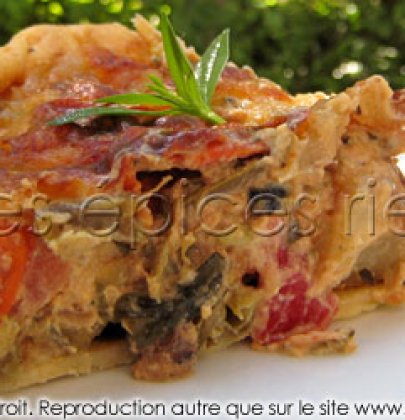Tarte salée : olives, tomates, basilic, mozzarella et petits légumes (…surgelés !)